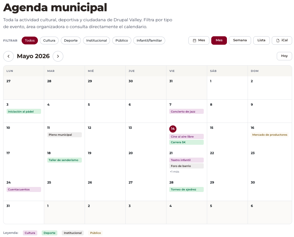 Calendario de agenda municipal publicado por el equipo editorial