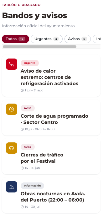 Bandos y avisos en móvil