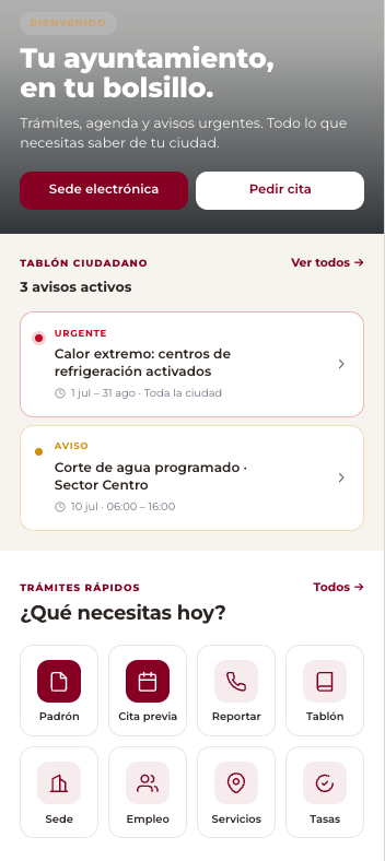 App municipal — homepage
